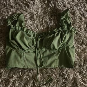 Green fluffy crop top